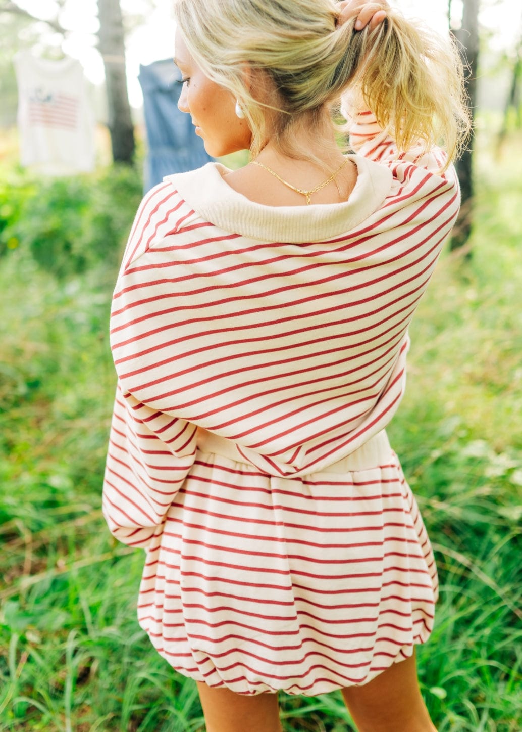 Cream & Rust Striped Bubble Skirt Set - Image 2