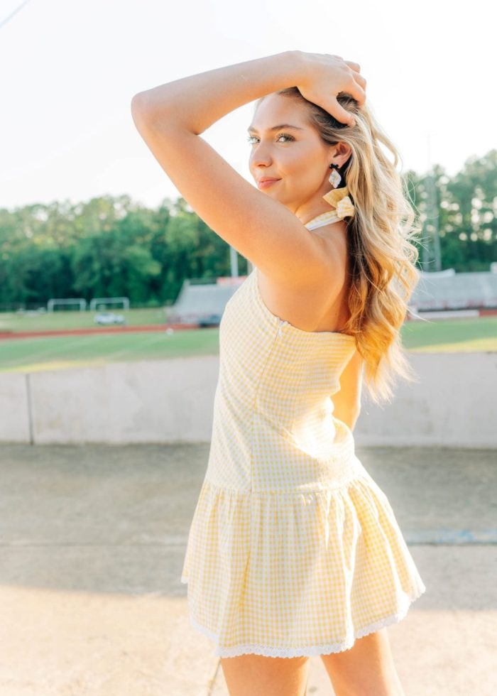 Yellow Gingham Halter Mini Dress - Image 5