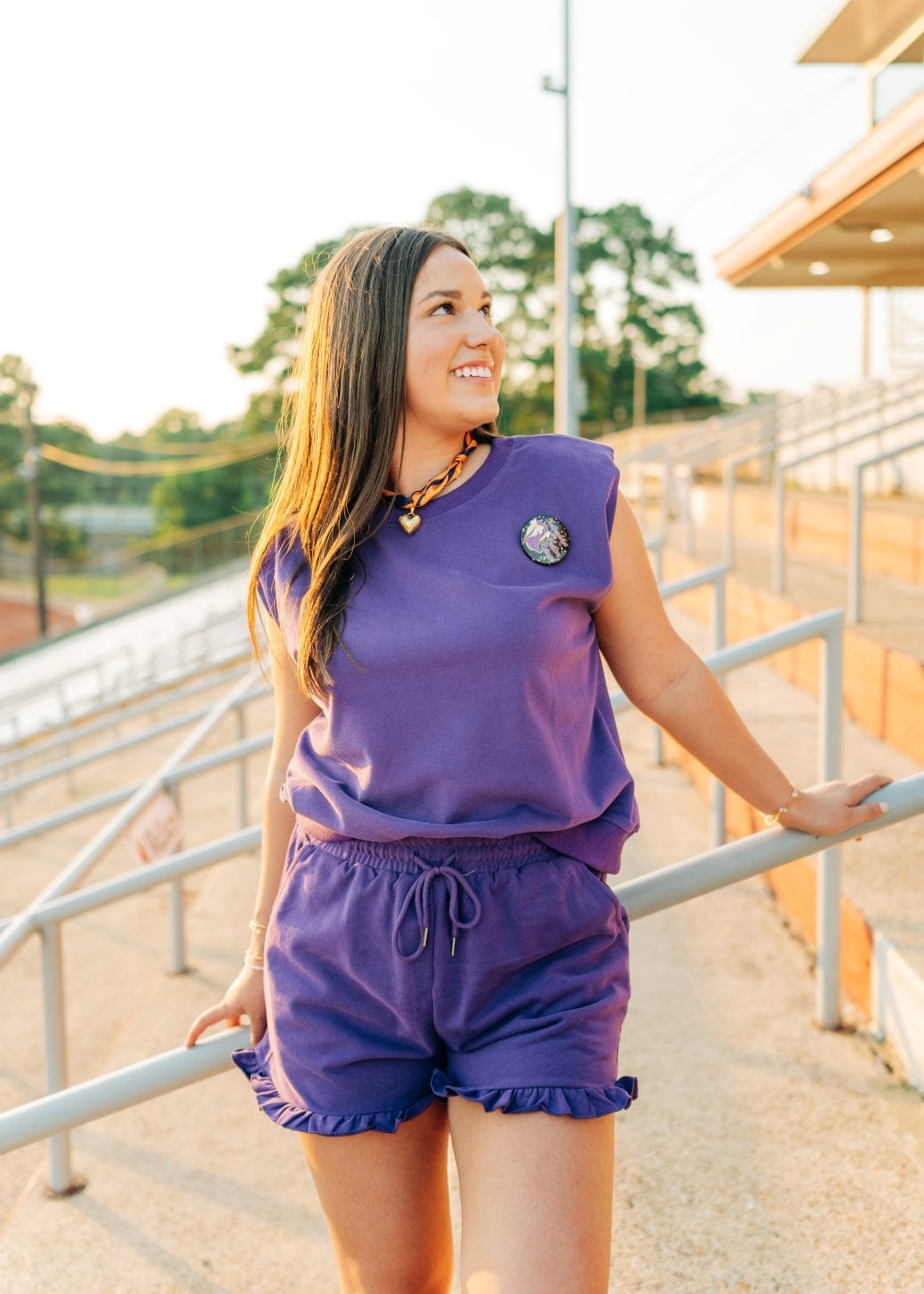 Purple Ruffle Trim Short Set - Image 3