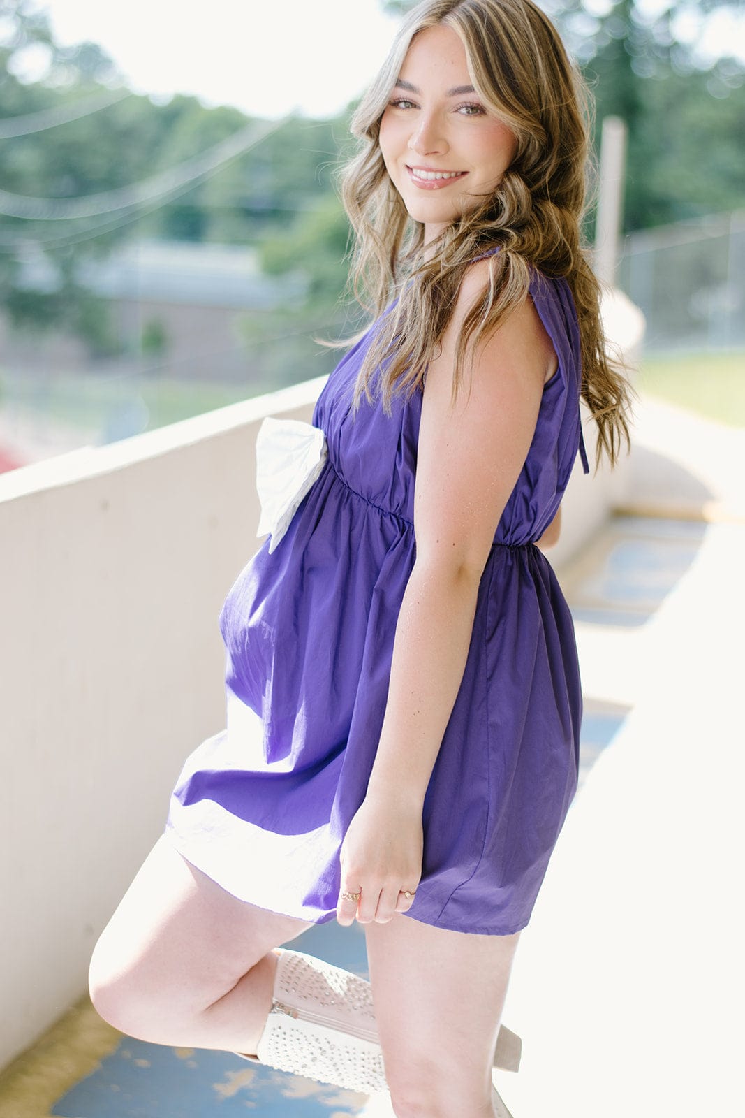 Purple Bow Front Romper Dress - Image 5