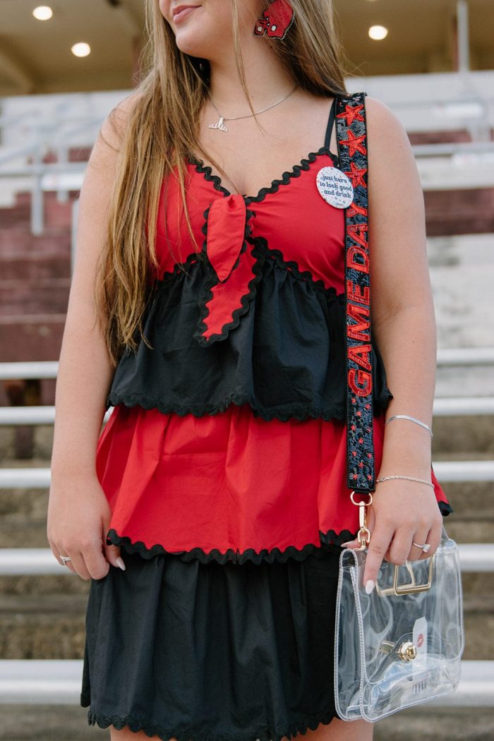 Red & Black Tiered Ruffle Dress - Image 4
