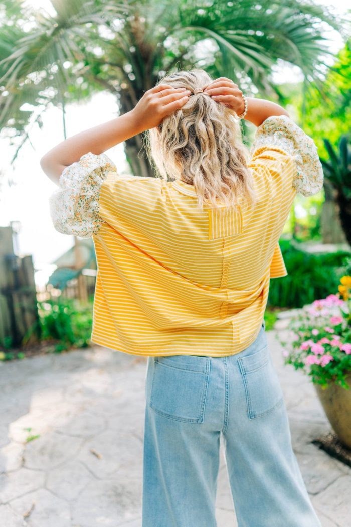 Yellow Floral Short Puff Sleeve Top - Image 2