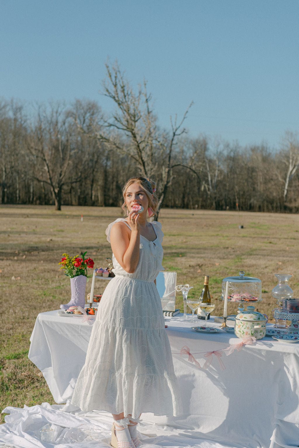 White Eyelet Lace Midi Dress - Image 3