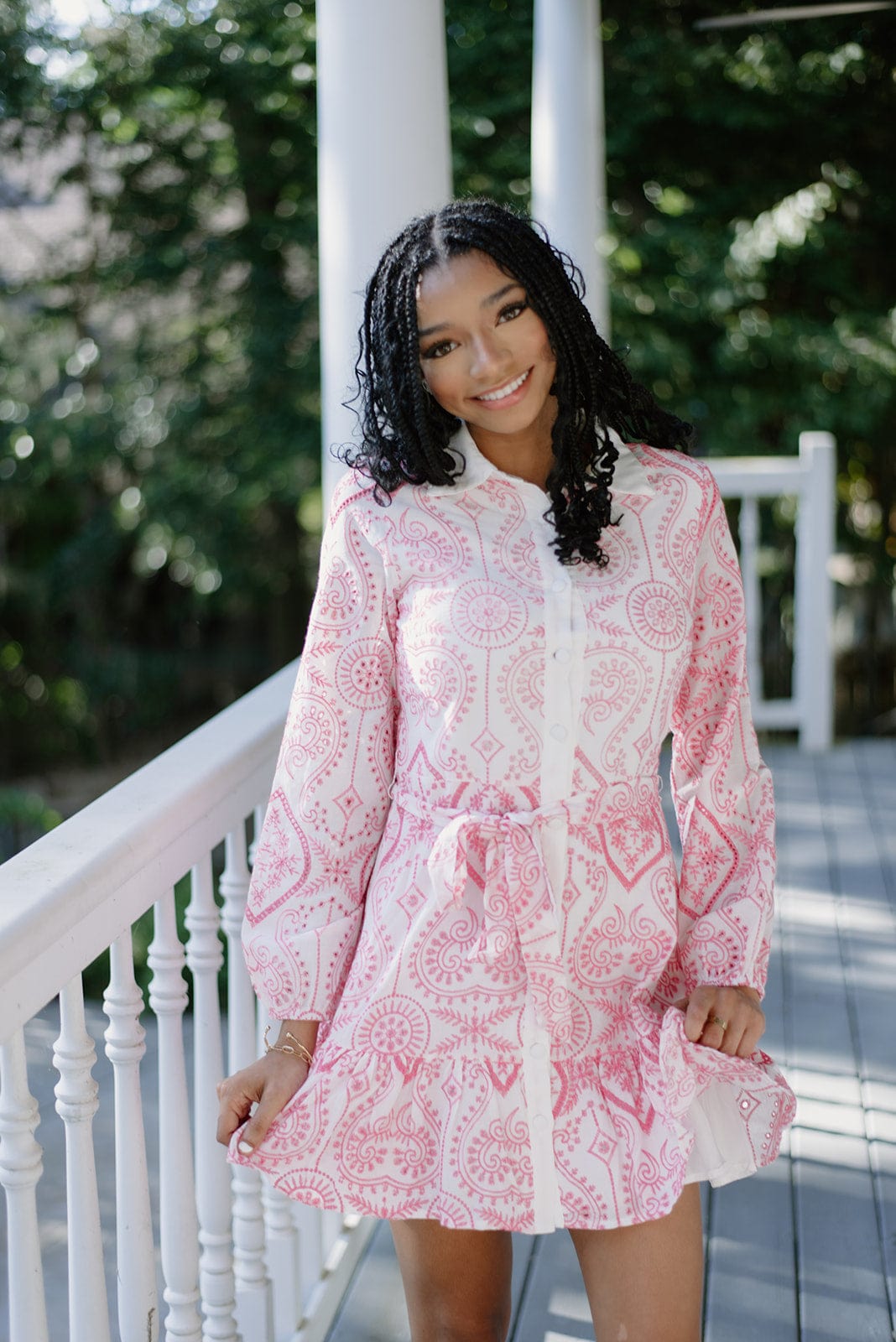 Pink Embroidered Button Up Dress - Image 5