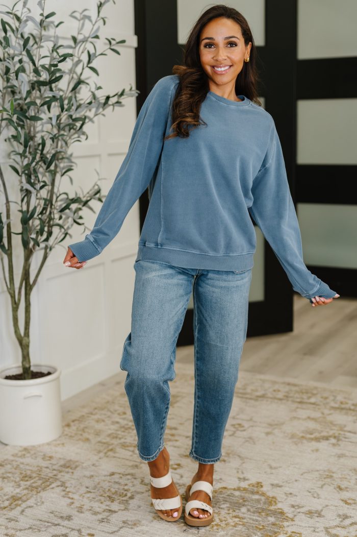 Daily Ease Mineral Wash Pullover in Dusty Blue - Image 3