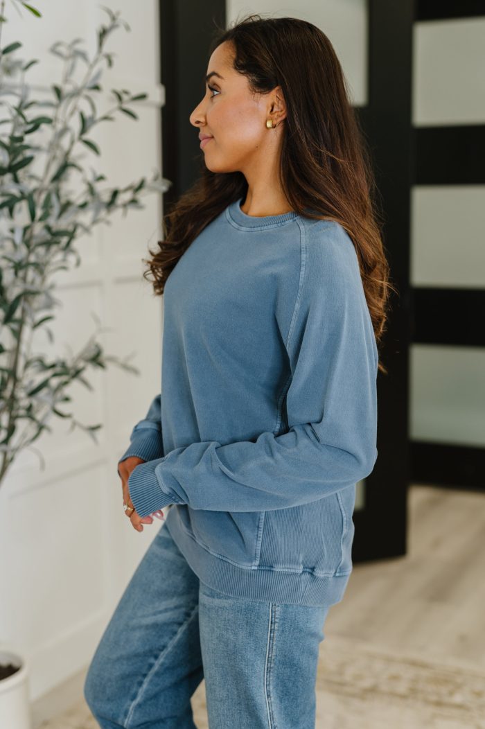 Daily Ease Mineral Wash Pullover in Dusty Blue - Image 4