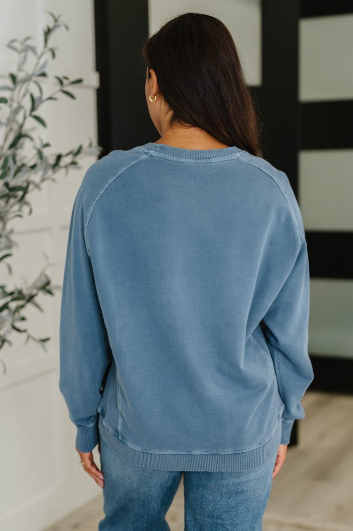 Daily Ease Mineral Wash Pullover in Dusty Blue - Image 5