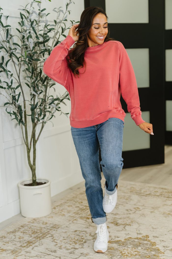 Daily Ease Mineral Wash Pullover in Ruby - Image 3