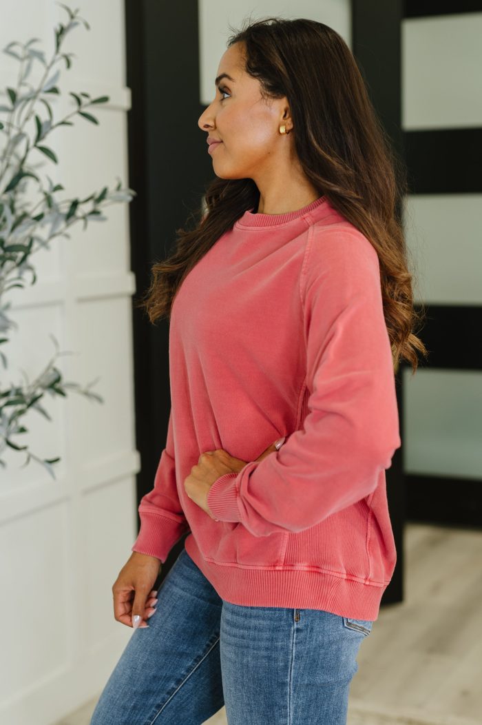 Daily Ease Mineral Wash Pullover in Ruby - Image 5