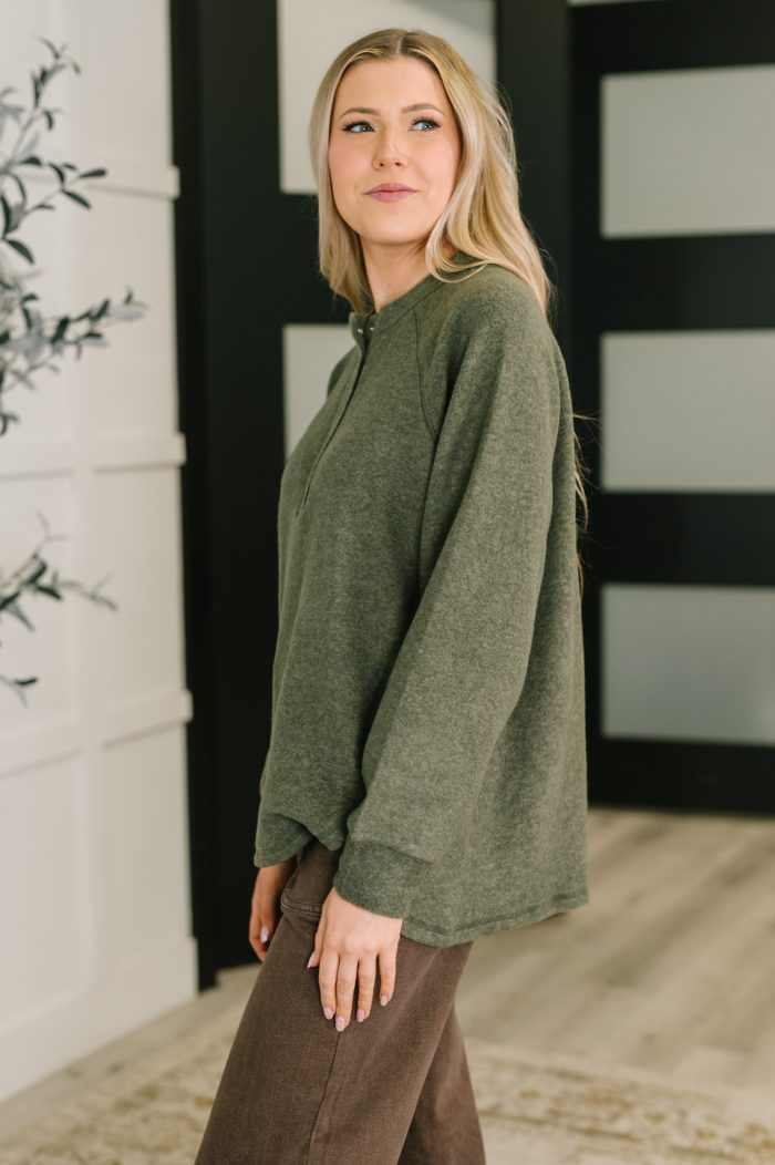 Urban Flux Scooped Hi-Low Long Pullover in Olive - Image 4