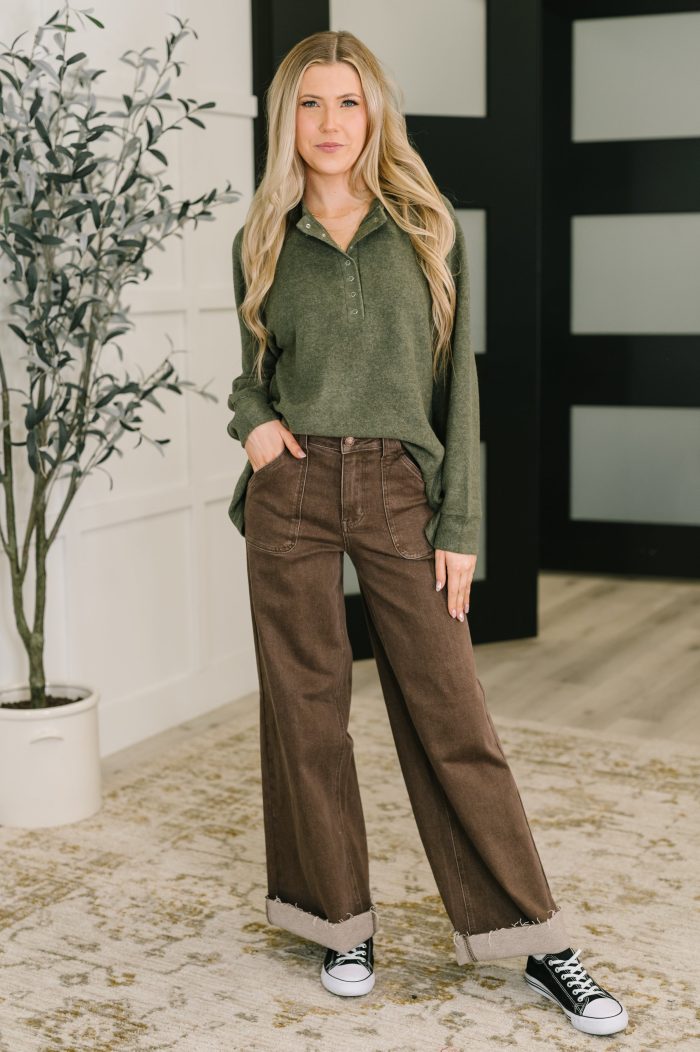 Urban Flux Scooped Hi-Low Long Pullover in Olive - Image 3